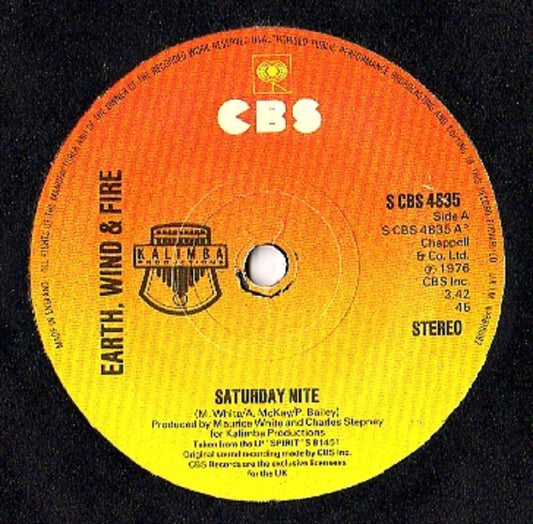 7" 45RPM Saturday Nite/Departure by Earth Wind & Fire from CBS