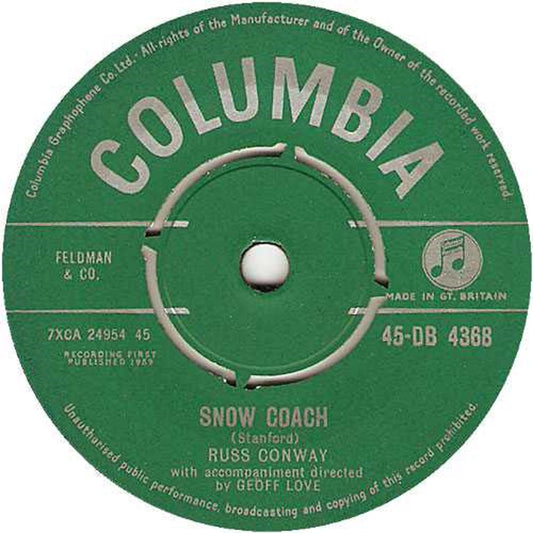 7" 45RPM Snow Coach/Time To Celebrate by Russ Conway from Columbia