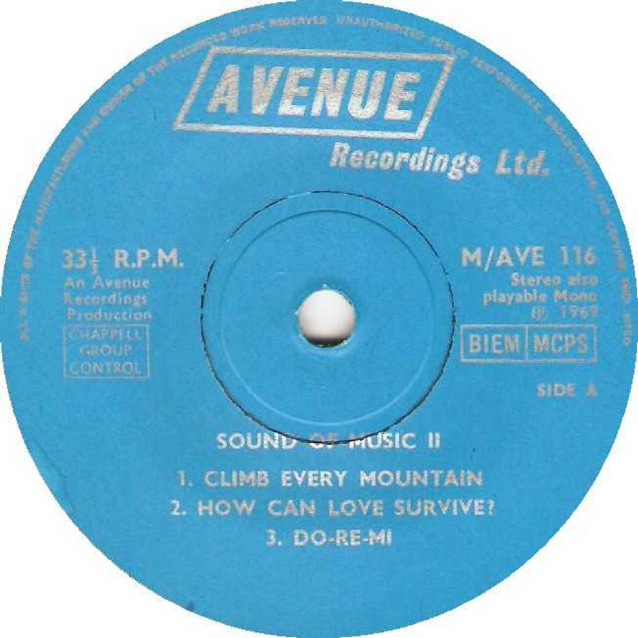 7" 33RPM Sound Of Music II EP from Avenue Recordings (M/AVE 116)