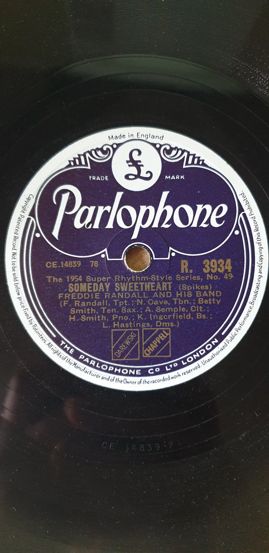 10" 33RPM Someday Sweetheart/Hotter Than That by Freddie Randall And His Band from Parlophone (R. 3934)