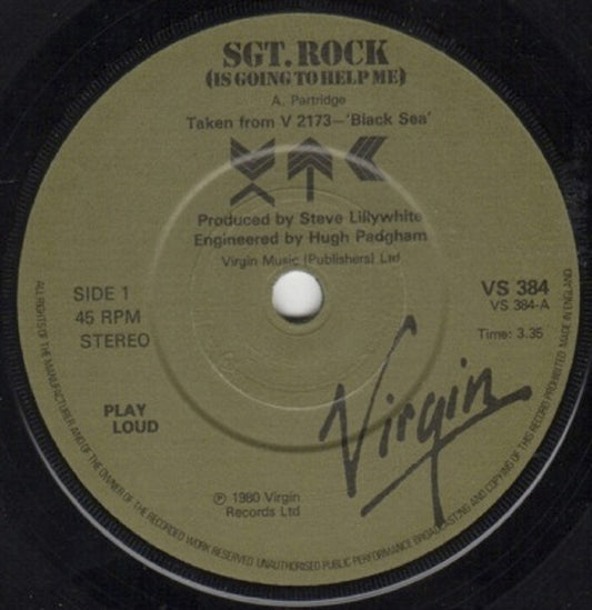 7" 45RPM Sgt. Rock (Is Going To Help Me)/Living Through Another Cuba (Live)/Generals And Majors (Live) by XTC from Virgin