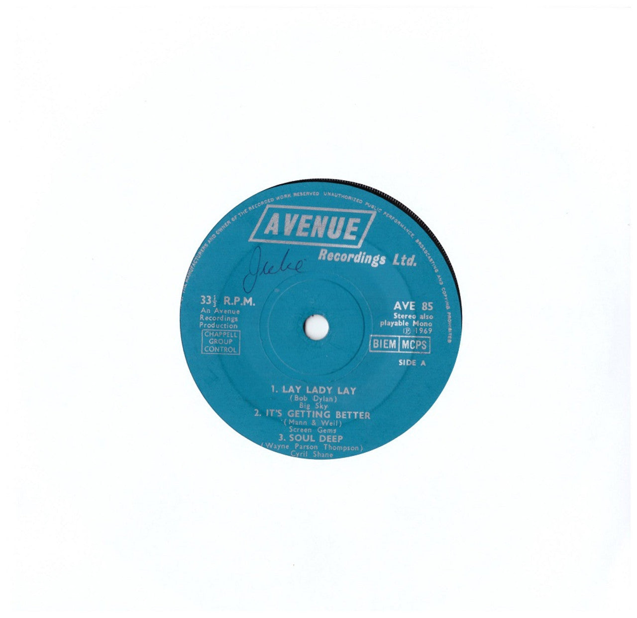 7" 33RPM Six Top Hits EP from Avenue Recordings (AVE 85)