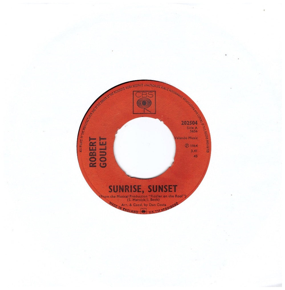 7" 45RPM Sunrise, Sunset/Fortissimo by Robert Goulet from CBS (202504)