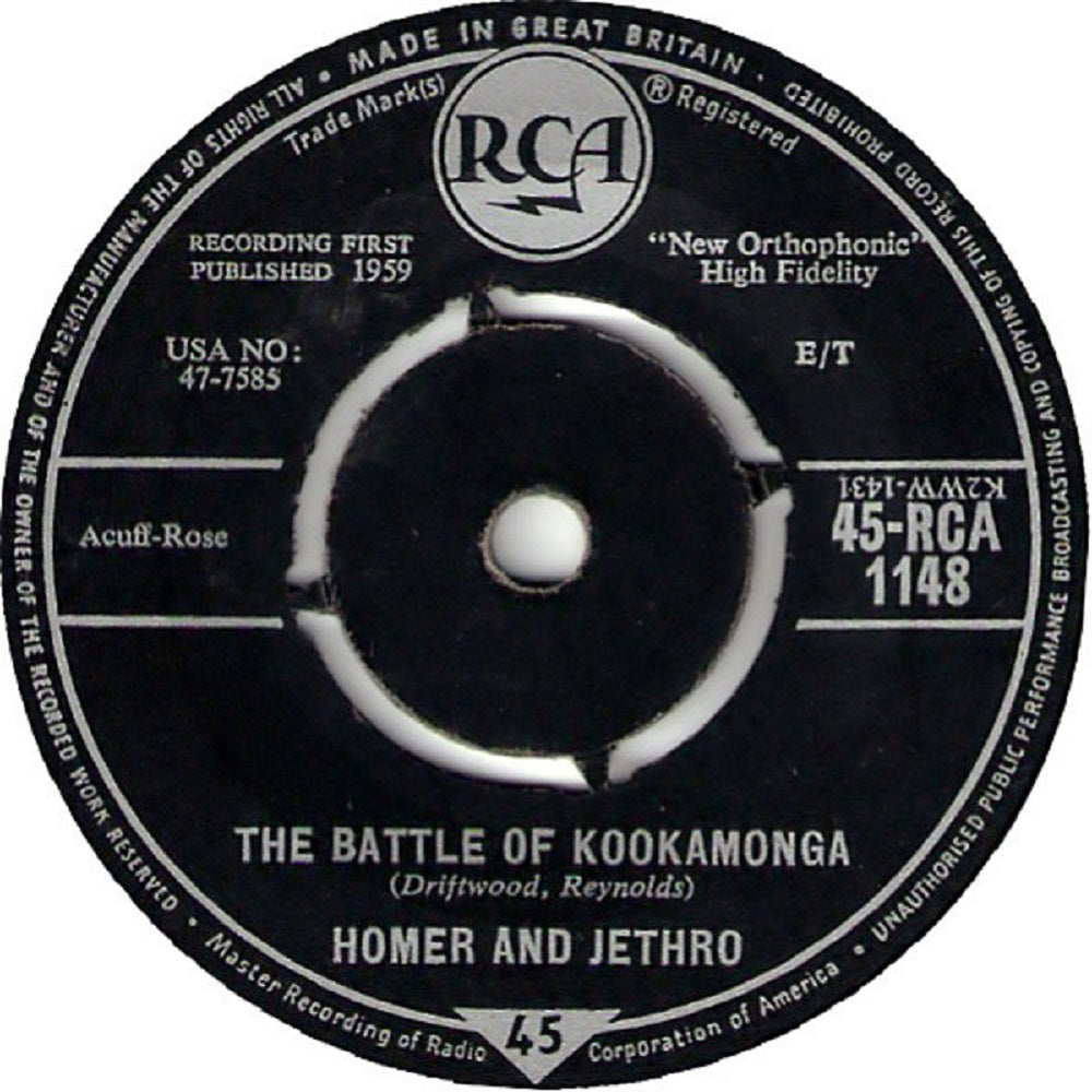 7" 45RPM The Battle Of Kookamonga/Waterloo by Homer And Jethro from RCA (45-RCA 1148)