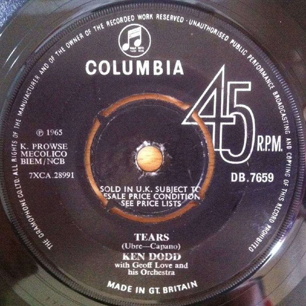 7" 45RPM Tears/You And I by Ken Dodd from Columbia (DB.7659)