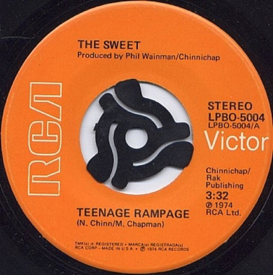 7" 45RPM Teenage Rampage/Own Up, Take A Look At Yourself by The Sweet from RCA (LPBO-5004)