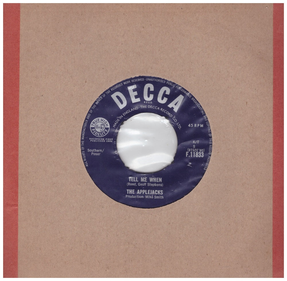 7" 45RPM Tell Me When/Baby Jane by The Applejacks from Decca (F.11833)