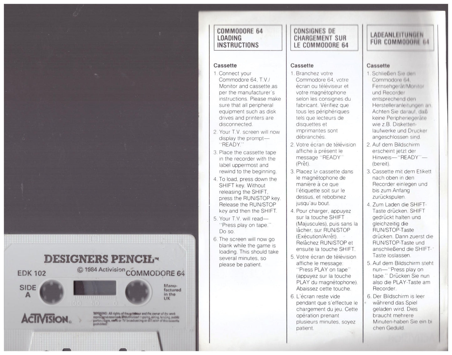 The Designer's Pencil for Commodore 64 by Activision on Tape