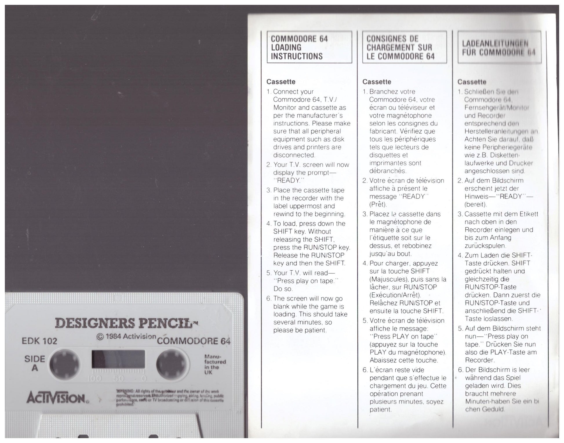 The Designer's Pencil for Commodore 64 by Activision on Tape