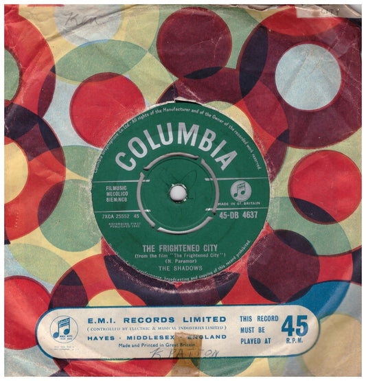 7" 45RPM The Frightened City/Back Home by The Shadows from Columbia (45-DB 4637)