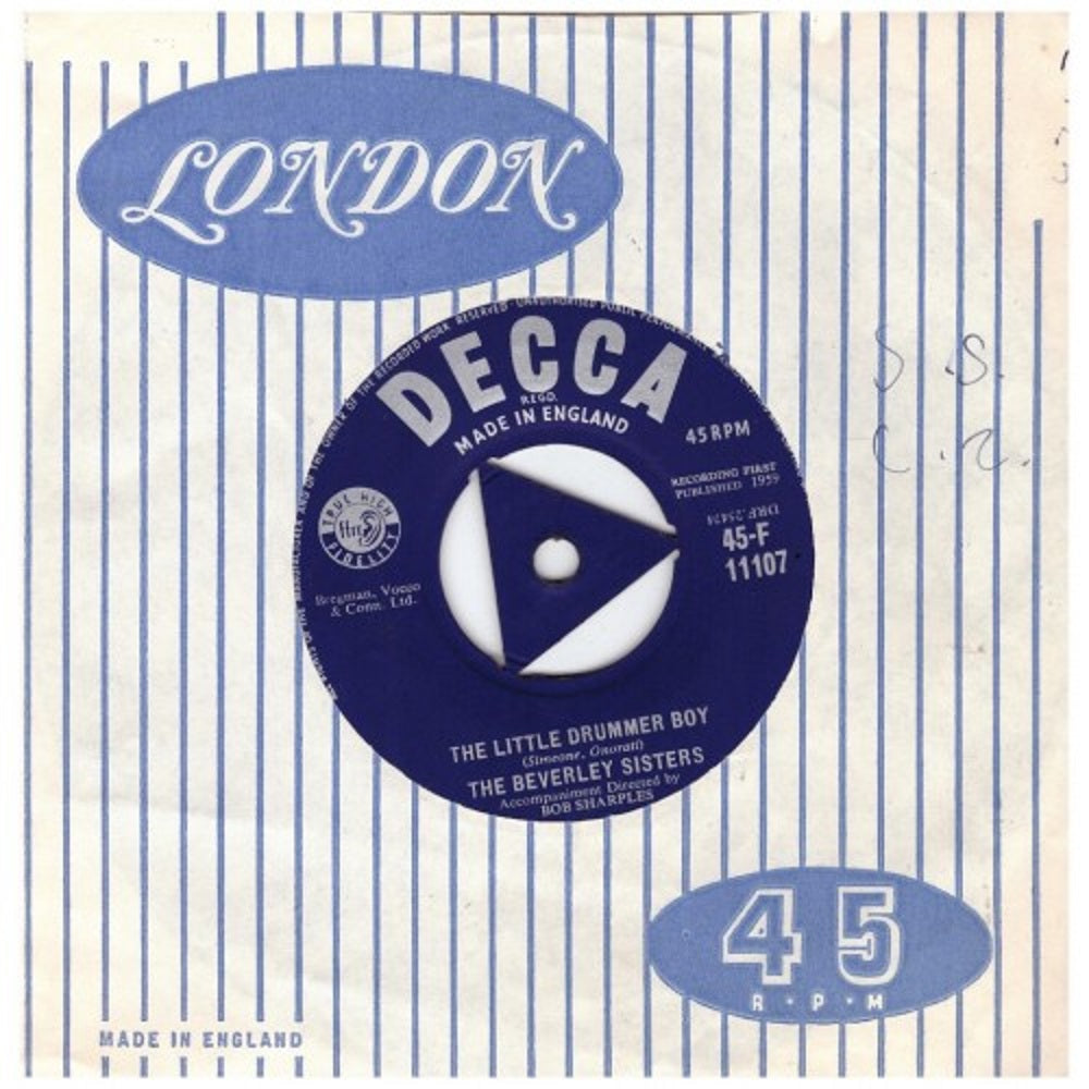 7" 45RPM The Little Drummer Boy/Strawberry Fair by The Beverley Sisters from Decca (45-F 11107)