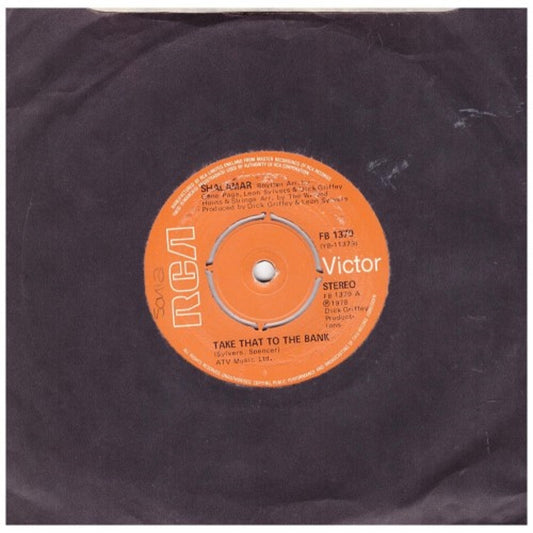 7" 45RPM Take That To The Bank/Shalamar Disco Gardens by Shalamar from RCA Victor (FB 1379)