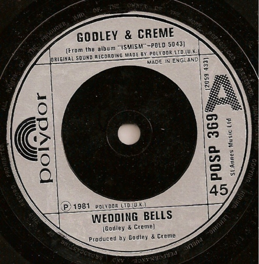 7" 45RPM Wedding Bells/Babies by Godley & Creme from Polydor (POSP 369)