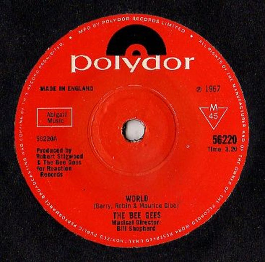 7" 45RPM World/Sir Geoffrey Saved The World by The Bee Gees from Polydor