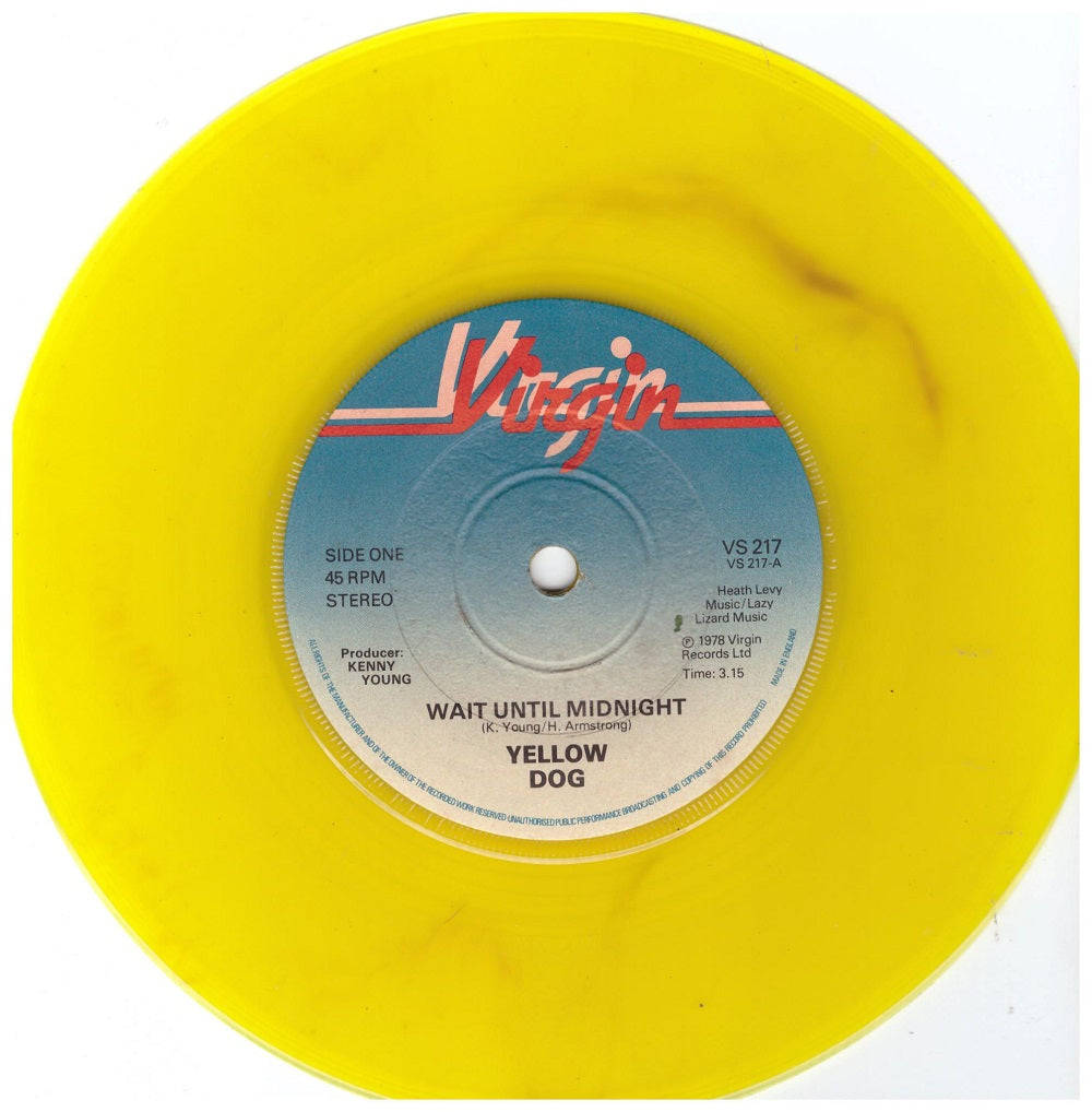 7" 45RPM Wait Until Midnight/Down At The Vortex by Yellow Dog from Virgin Records (VS 217)