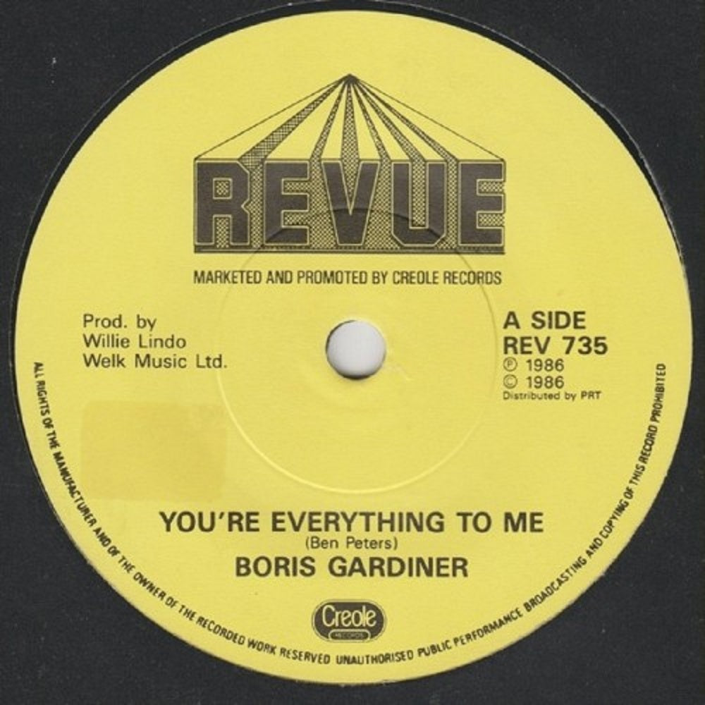 7" 45RPM You're Everything To Me/Last Night by Boris Gardiner from Revue Records (REV 735)