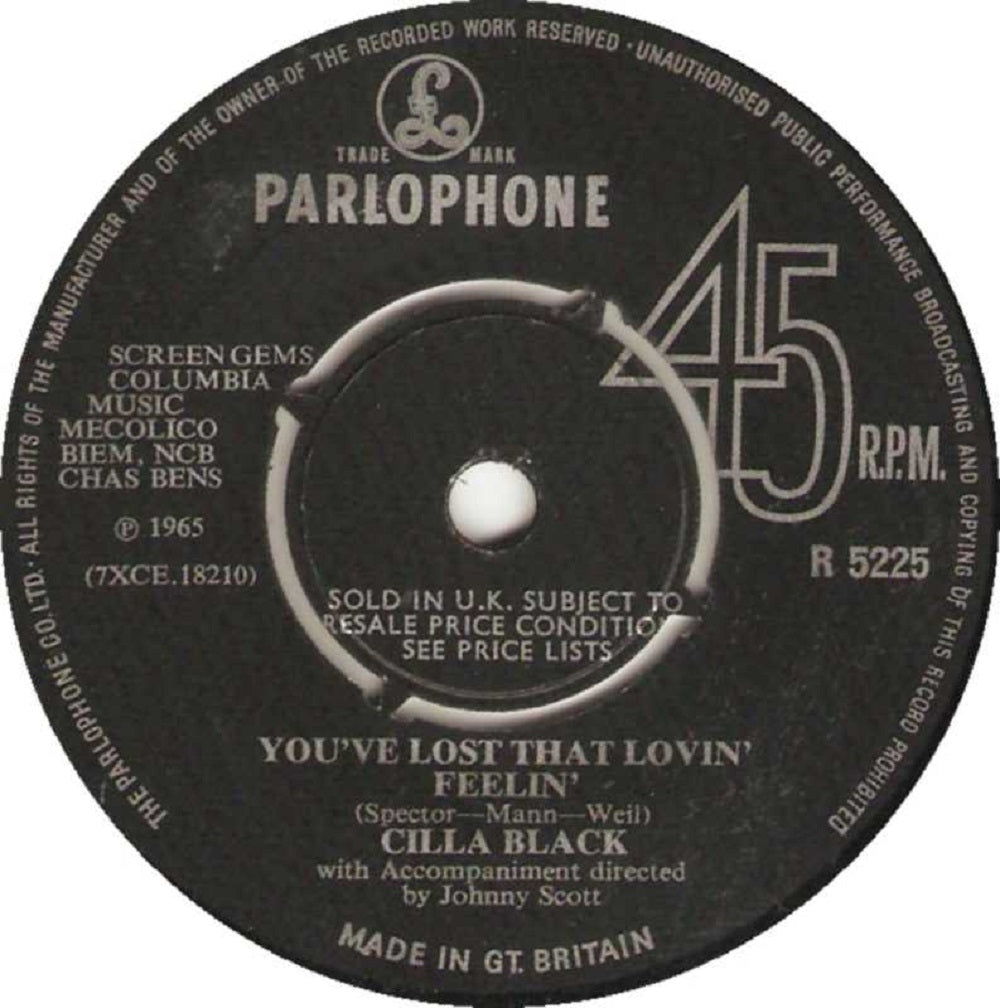 7" 45RPM You've Lost That Lovin' Feelin'/Is It Love? by Cilla Black from Parlophone