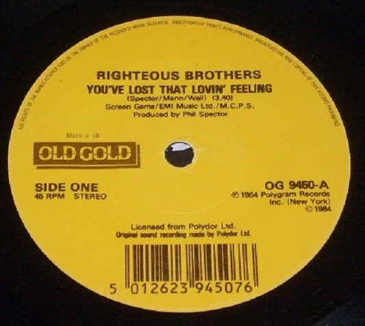 7" 45RPM You've Lost That Lovin' Feeling/Unchained Melody by The Righteous Brothers from Old Gold