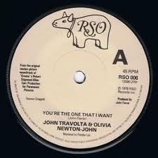 7" 45RPM You're The One That I Want/Alone At A Drive-In Movie (Instrumental) by John Travolta & Olivia Newton-John from RSO